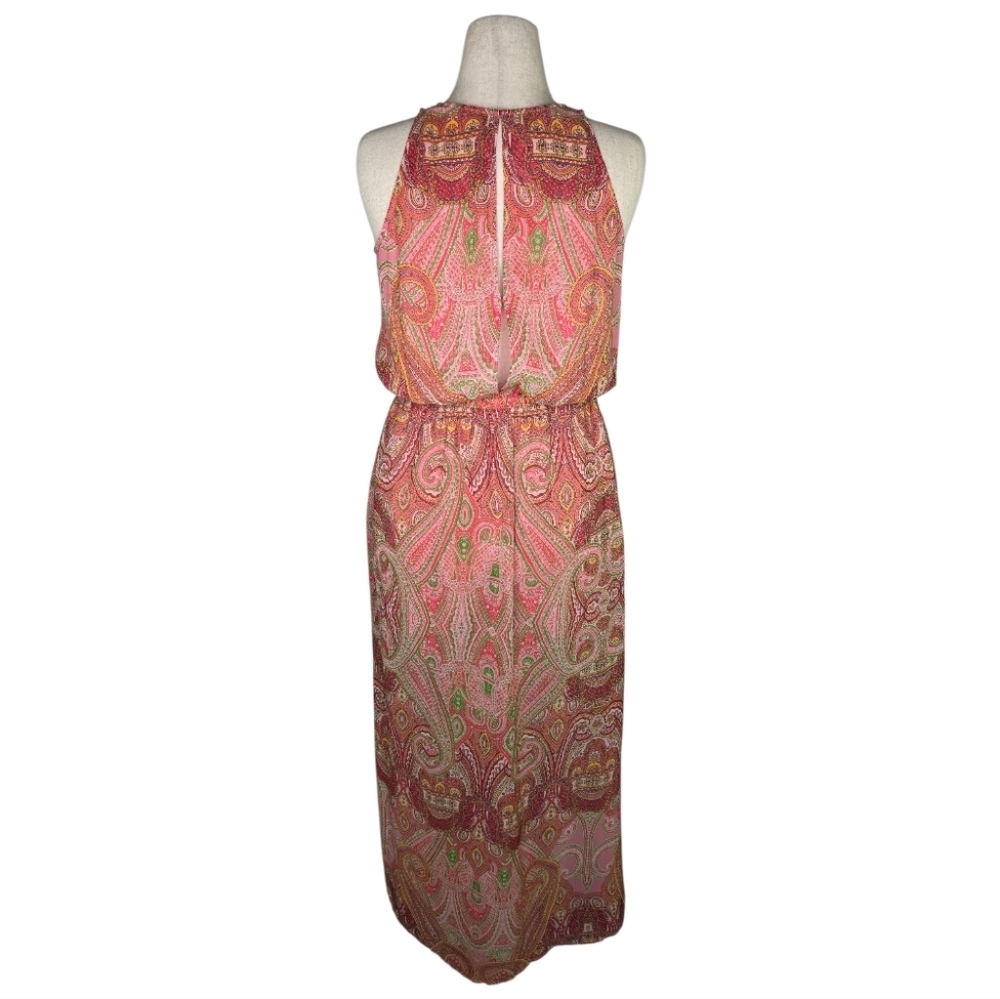 New York & Company Paisley Halter Maxi Dress Pink Boho Summer Size Medium - Picture 4 of 11